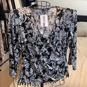 Black and white paisley crisscross top